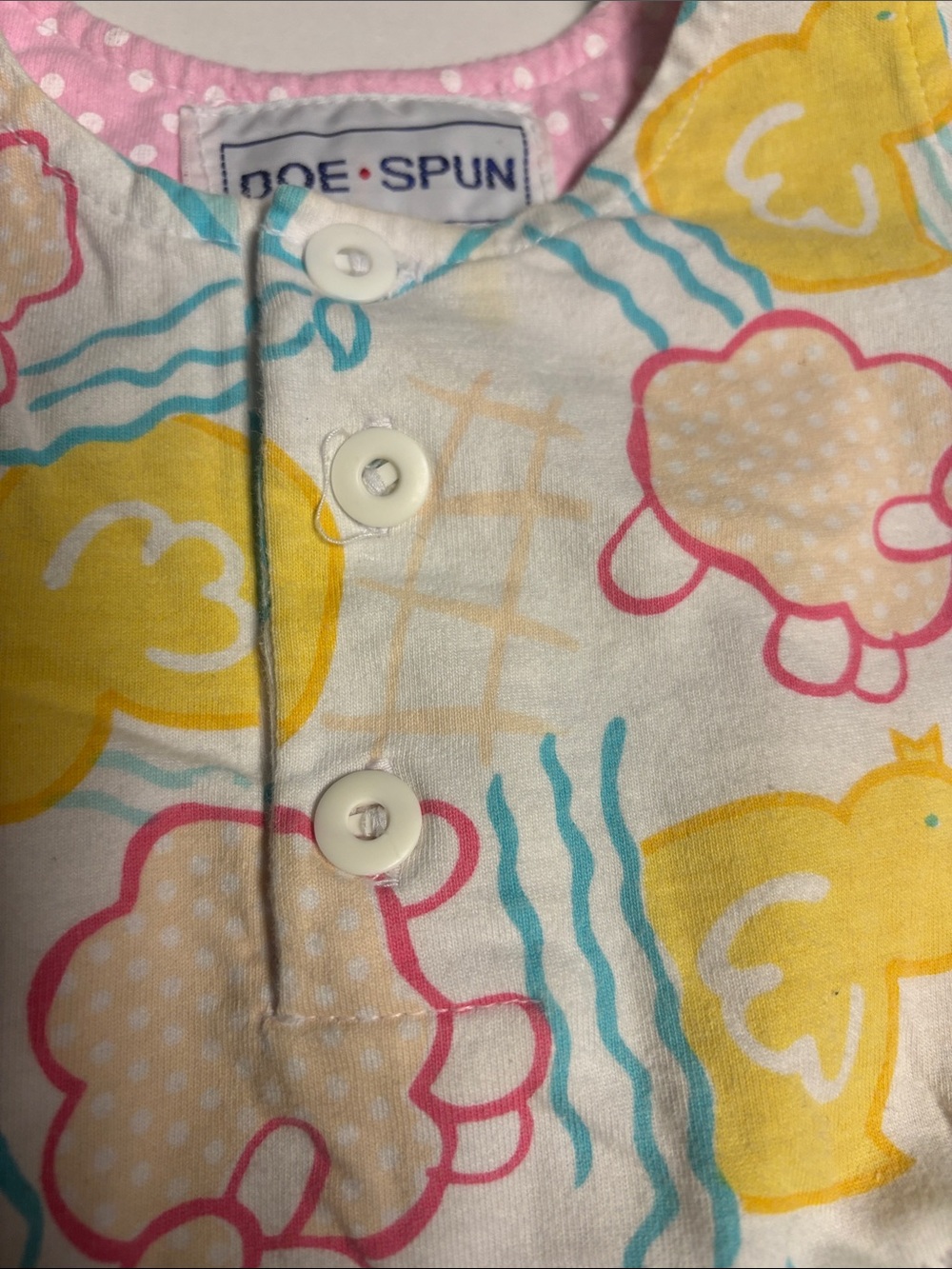 Vintage 100% Cotton Pink, Yellow & Teal Baby One-Piece Bodysuit - Picture 6 of 6